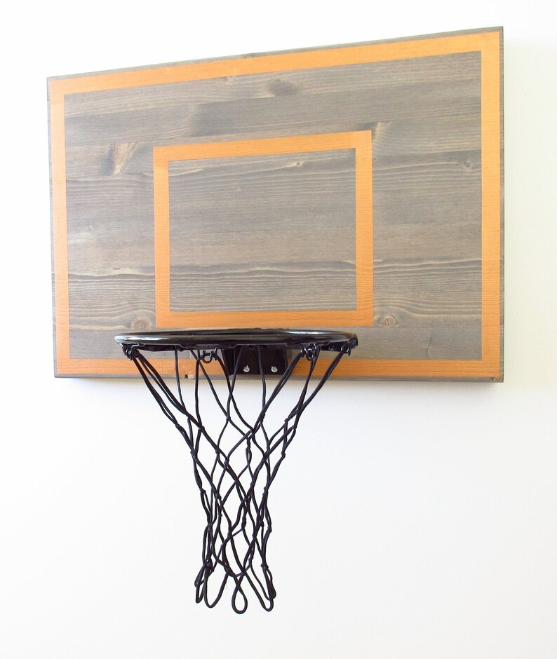 Gray With Copper Wood Basketball Hoop for Wall Modern Mini Etsy