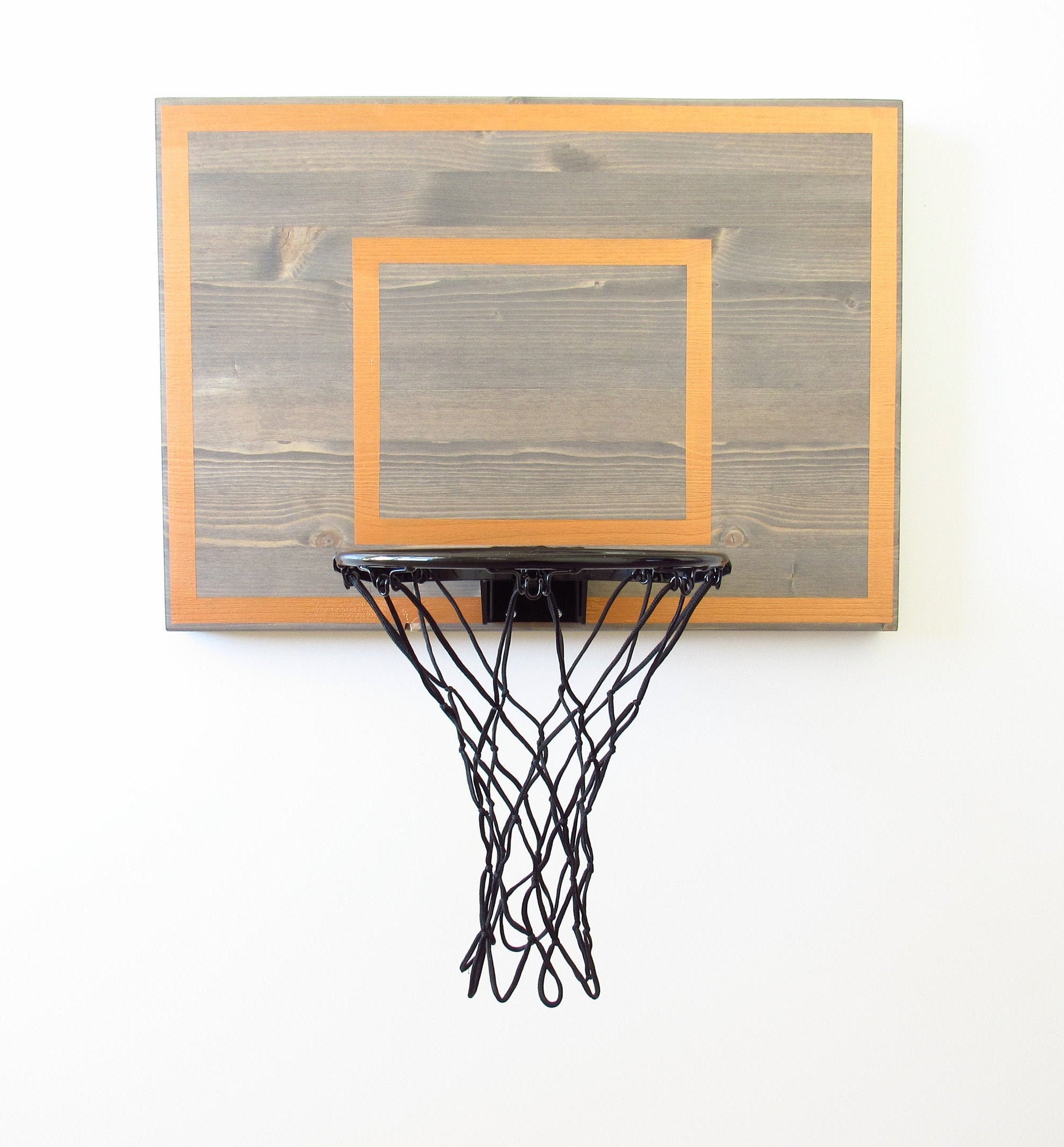 Gray With Copper Wood Basketball Hoop for Wall Modern Mini 