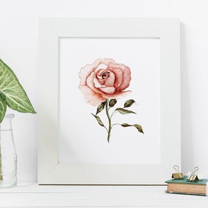 Watercolor Rose PRINTABLE art, Botanical Print, Flower Art, Nursery art, Floral print, Nursery decor, Kids room art, Rose Art, Watercolor