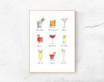 Classic Cocktails Print, PRINTABLE ART Instant Download, Cocktail Art ...