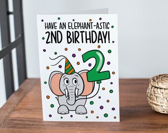 Elephant 2nd Birthday Card | Keepsake Second Card | Milestone Card | Toddler Birthday Card | Funny Birthday Card | Kids Birthday Card