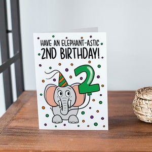 2e anniversaire d'éléphant | Deuxième carte souvenir | Carte d'étape | Carte d'anniversaire pour tout-petit | Carte d'anniversaire drôle | Carte d'anniversaire pour enfants
