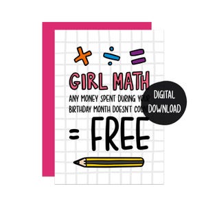 Tarjeta de cumpleaños de matemáticas para niña / Tarjeta de matemáticas divertida / Regalo de cumpleaños para ella / Tarjeta para amiga / Tarjeta para mejor amiga / Tarjeta para hermana
