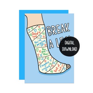 Carte Se casser une jambe | Carte de chance drôle | Carte de vœux | Nouvelle carte de travail | Carte d'audition | Vous l'avez compris | Carte d'encouragement