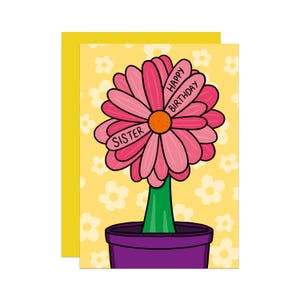 Blumen Schwester Geburtstagskarte | Niedliche Geburtstagskarte | Tolle Geburtstagskarte | Grüne Finger | Blumen Karte | Gartenarbeit Karte | Groovy Karte