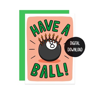 Cartão de aniversário engraçado com tema de piscina | Cartão para ele | Cartão para homem | Cartão para irmão | Cartão para avô | Cartão para pai | Cartão Bola 8