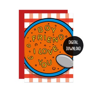 Biglietto di San Valentino per fidanzato / Biglietto "Ti amo" / Biglietto di anniversario per buongustai / Biglietto d'amore carino / Biglietto "Zuppa dell'alfabeto" / Spaghetti alfabetici