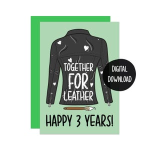 Kaart voor derde verjaardag | Leren jubileum | Grappige kaart | Woordspelingkaart | Kaart voor echtgenoot | Kaart voor vrouw | Driejarige kaart