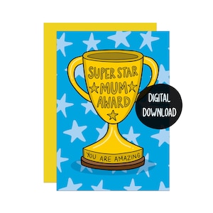 Tarjeta de mamá superestrella / Tarjeta de la mejor mamá / Tarjeta linda del Día de la Madre / Tarjeta de mamá increíble / Tarjeta de trofeo / Tarjeta de mamá maravillosa