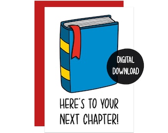 Funny Retirement Card: New Chapter Book Illustration (Digital PDF Download)