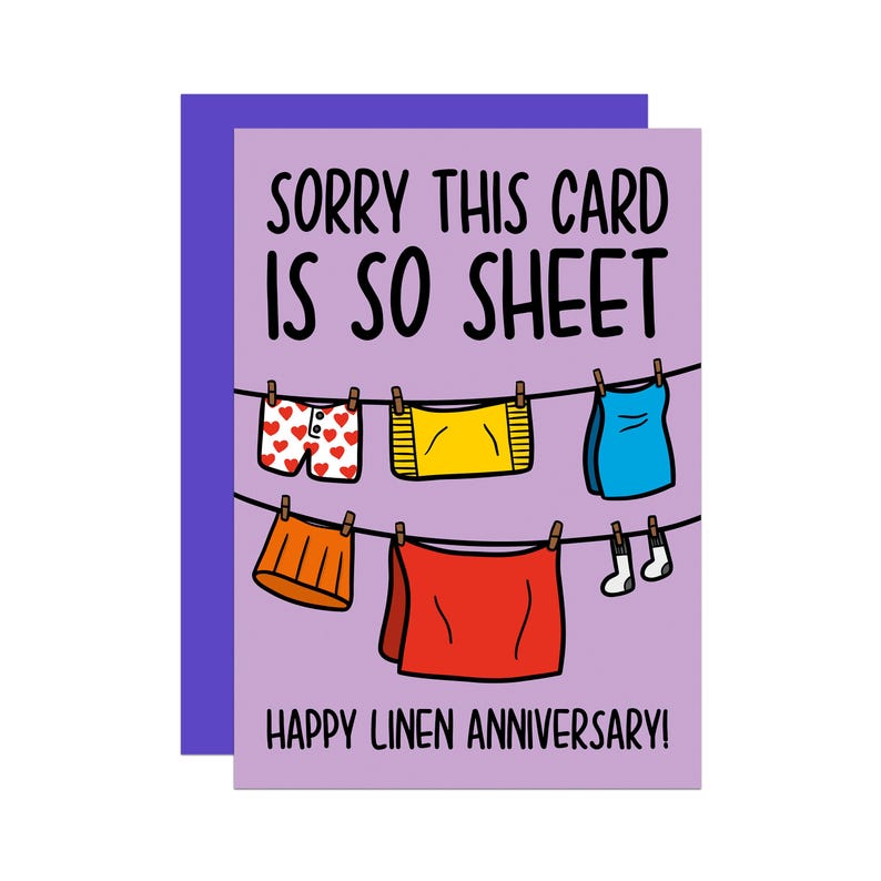 Tarjeta divertida del 4.º aniversario / Juego de palabras de lino para aniversario