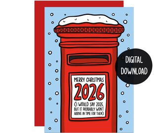 Zabawna, spóźniona kartka świąteczna: Royal Mail Post Box (pobierz cyfrowy plik PDF)