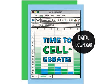Funny New Job Card | Excel Spreadsheet Pun Congratulations (Digital PDF Download)