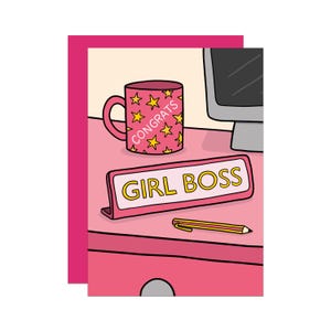 Girl Boss Karte | Niedliche Neue Job Karte | Glückwunschkarte | Well Done Karte | Lustige Karte | Karte für Sie | Urlaub Job Karte