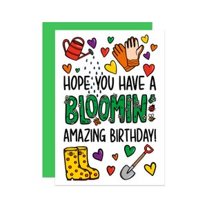 Carte d'anniversaire drôle de jardinage | carte d'anniversaire florale | carte postale pour maman | carte pour tante | Jolie carte d'anniversaire | carte pour elle | La main verte