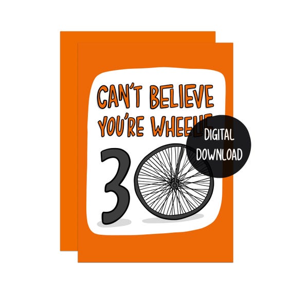 Funny 30th Birthday Card: Cycling Bicycle Wheel Design (digital