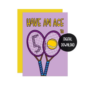 Cartão de aniversário de 50 anos de tênis | Cartão de Wimbledon | Cartão para amigo | Cartão para pai | Cartão para mãe | Cartão Grand Slam | Cartão engraçado