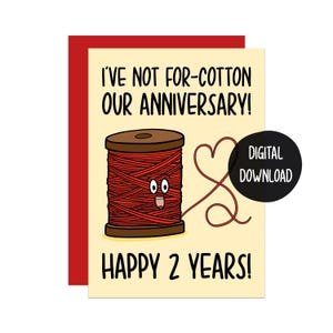Tarjeta del segundo aniversario / Aniversario del algodón / Tarjeta divertida / Tarjeta Cotton Pun / Tarjeta para el marido / Tarjeta para la esposa / Tarjeta de dos años