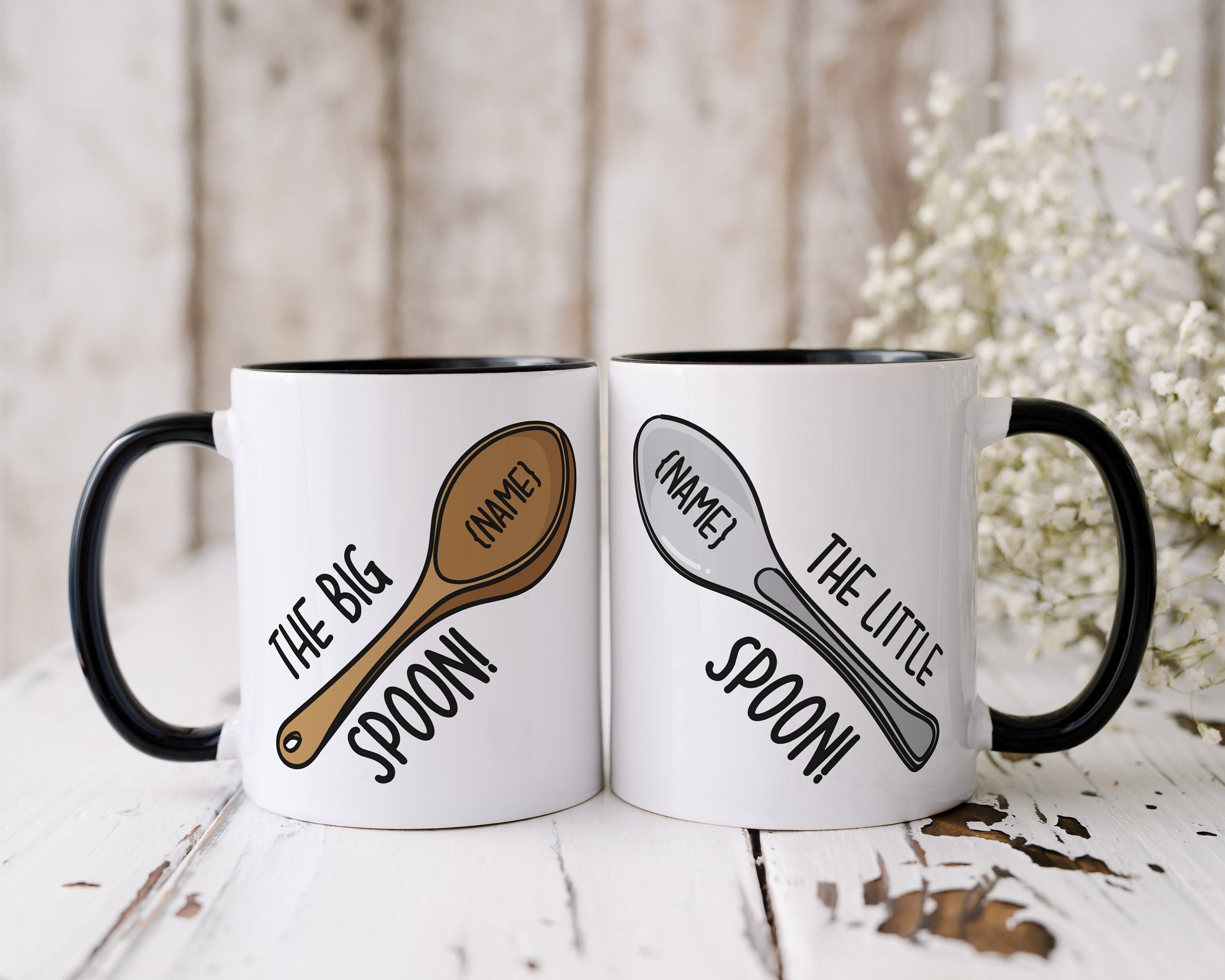 Funny Valentines Day Gift Anniversary Present Little Spoon Pun Two Tone Mug 