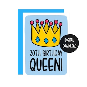 Cartão de aniversário bonito de 20 anos | Cartão de aniversário engraçado | Rainha Cartão Comemorativo | Cartão para Filha | Cartão para amigo | Cartão para irmã | Cartão para Neta