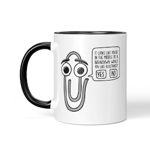 Funny Millennial Mug | Clippy Paperclip Breakdown Mug | Funny Birthday Gift | Technology Mug | Nerdy Present | Geek Birthday Gift | 90s Mug