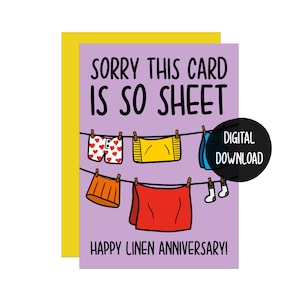 Biglietto per il quarto anniversario / Anniversario di lino / Biglietto divertente / Biglietto per giochi di parole / Biglietto per marito / Biglietto per moglie / Biglietto per quattro anni