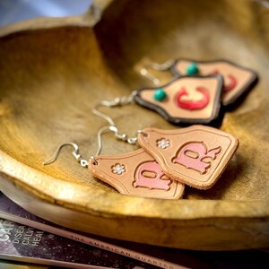 Custom Leather Cow Tag Earrings: Hand-Tooled Western Jewelry