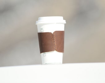 Leather Coffee Sleeve/starbucks cup/Reusable/Minimalist Gift/Coffee Cozy/For Coffee Lover