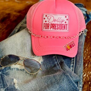 Dolly for President Trucker Hat | Hot Pink Western Cap | Rhinestone Cowgirl Hat | Nashville Bachelorette | Country Music Style