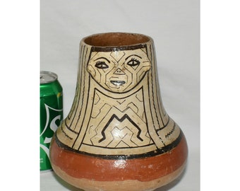 Vintage Peruvian Shipibo Conibo Pottery Vase w Face Handmade Hand Painted Pottery Vessel