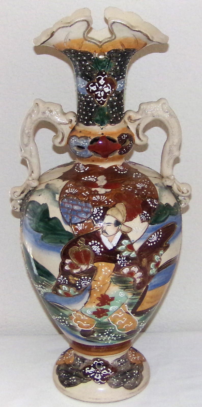 Large Antique Japanese Satsuma Samurai Warrior Urn Vase c.1910 Etsy