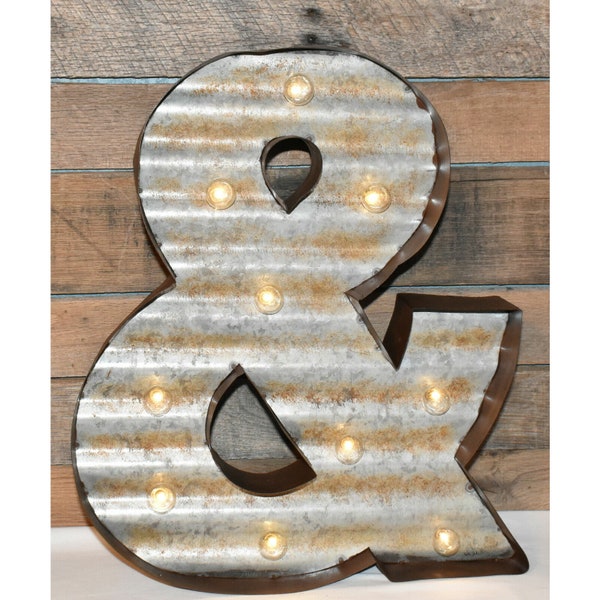 Large 21" Galvanized Metal Marquee Ampersand Sign Battery Operated Light Up Sign Symbol Stand Alone or Wall Hanging Wall Decor