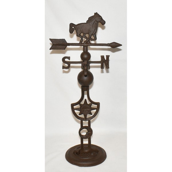 Cast Iron Horse Weathervane Doublesided Weather Vane with Directional Points North South East West + Images of Sun & Moon