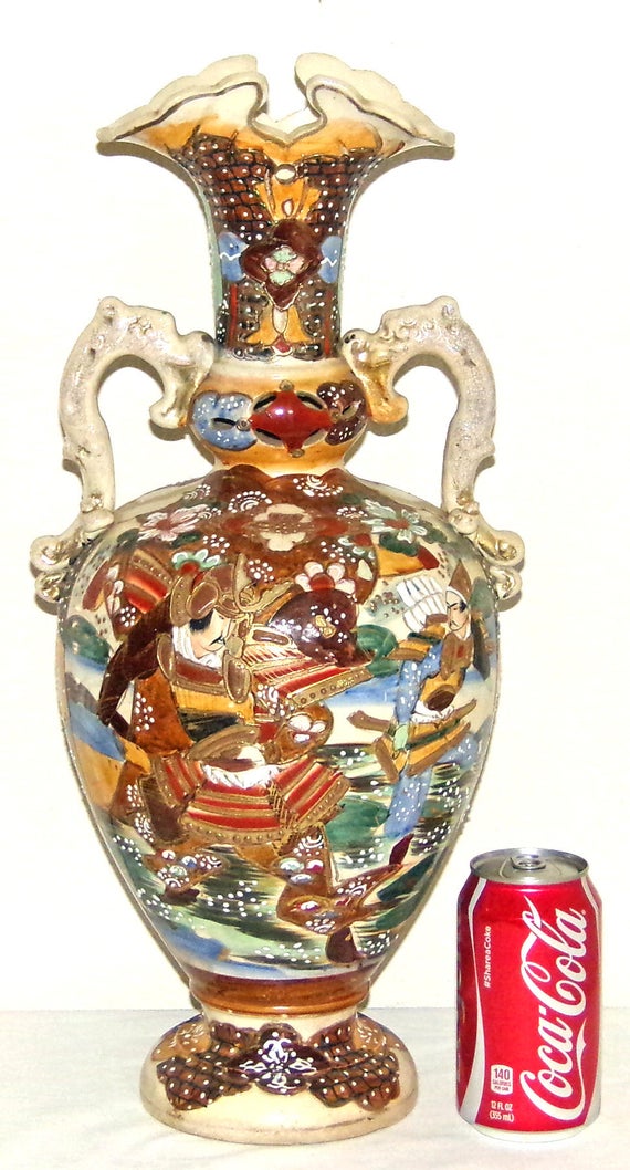 Antique Japanese Satsuma Samurai Warrior Urn Vase c 1910 Meiji Period Urn Vase Vintage Japanese Moriage Vases Urns Free Shipping il 570xN 24sc