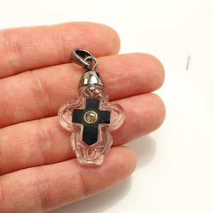 Vintage Black Onyx Cross Natural Gemstone Cross and a diamond in sterling silver and Quartz Pendant