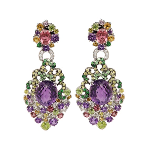 Orecchini Pendenti Mardi Gras – Cristalli Viola, Verde E Giallo – Perline E Nappe – Lunghezza 6,6 Cm – Moda Vintage Per Carnevale E Feste - 5