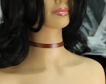 Skórzany naszyjnik choker z regulacją, brązowy, ze skóry naturalnej (#59)