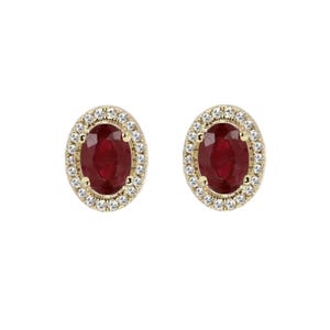 14k Oval Earring Studs Natural Red Ruby 14k Yellow Gold Earrings