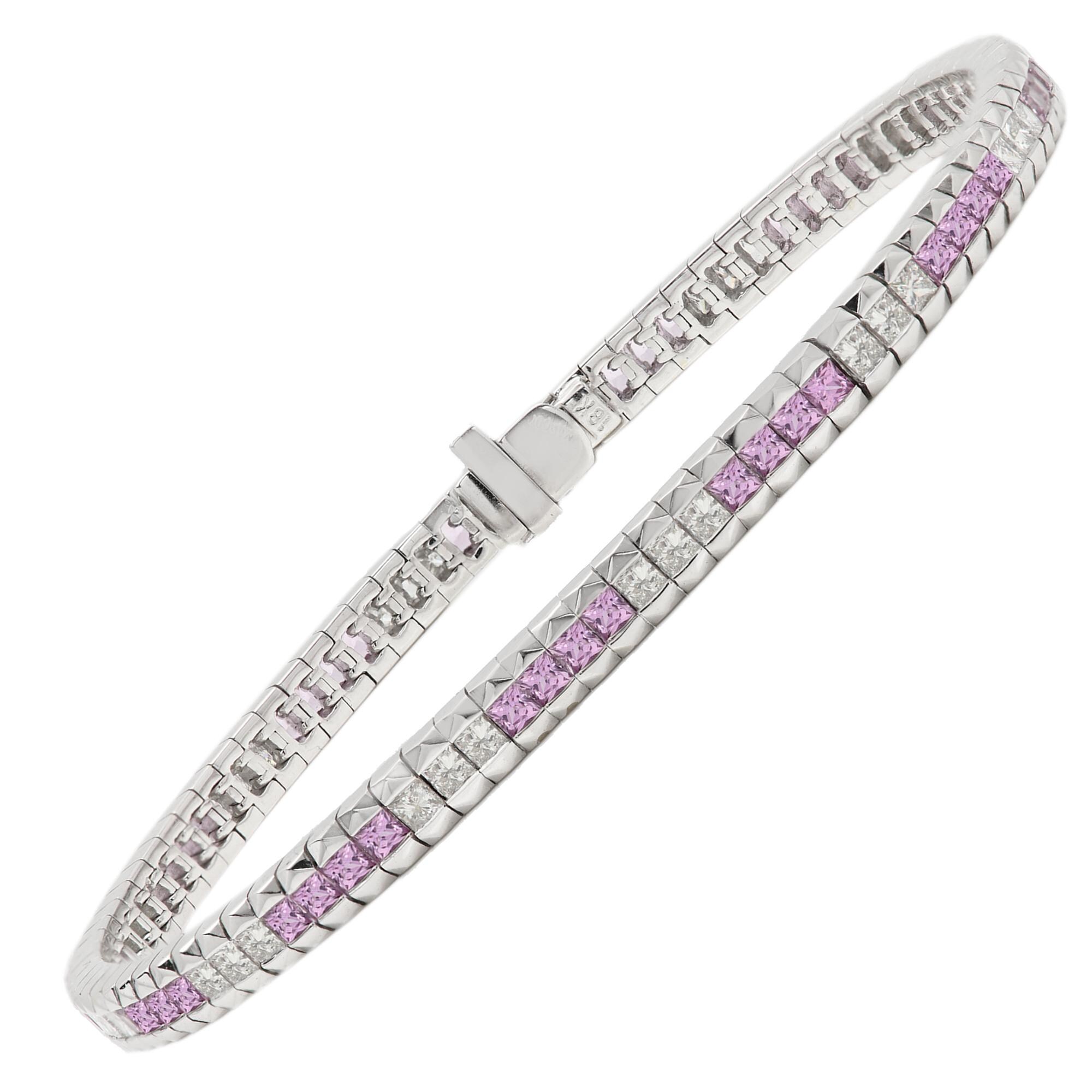 ピンクサファイア テニスブレスレット & 天然ダイヤモンド 18K