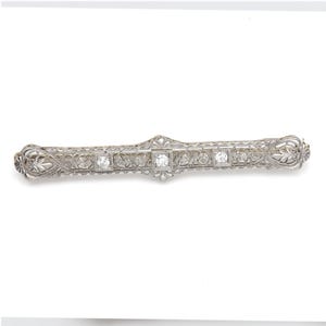 Vintage Filigree Diamond Brooch 14 karat White Gold Brooch Diamond Pin(#8)
