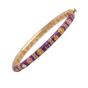 Purple Flower Enamel Bangle Bracelet - Girls Jewelry Gift ages 3-5