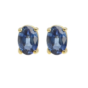 Oval Blue Sapphire Earring Studs 6 x 4 Natural Sapphire 14k Yellow gold