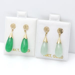 Jade Teardrop Earrings in Real 14k Gold Yellow Gold Jade Gold Earring drop