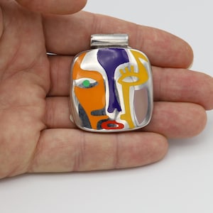 Alessandro Menegatti Art Inspired Pendant Sterling Silver Famous ART Jewelry Enamel Necklace