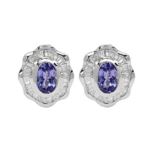 Tanzanite Diamond Earrings Studs 14k White Gold High Quality of Purple Tanzanite and Diamonds