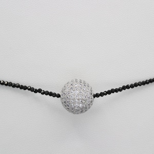 Ball choker white zc bead & black spinel adjustable 12.5 -15.5 #37 large