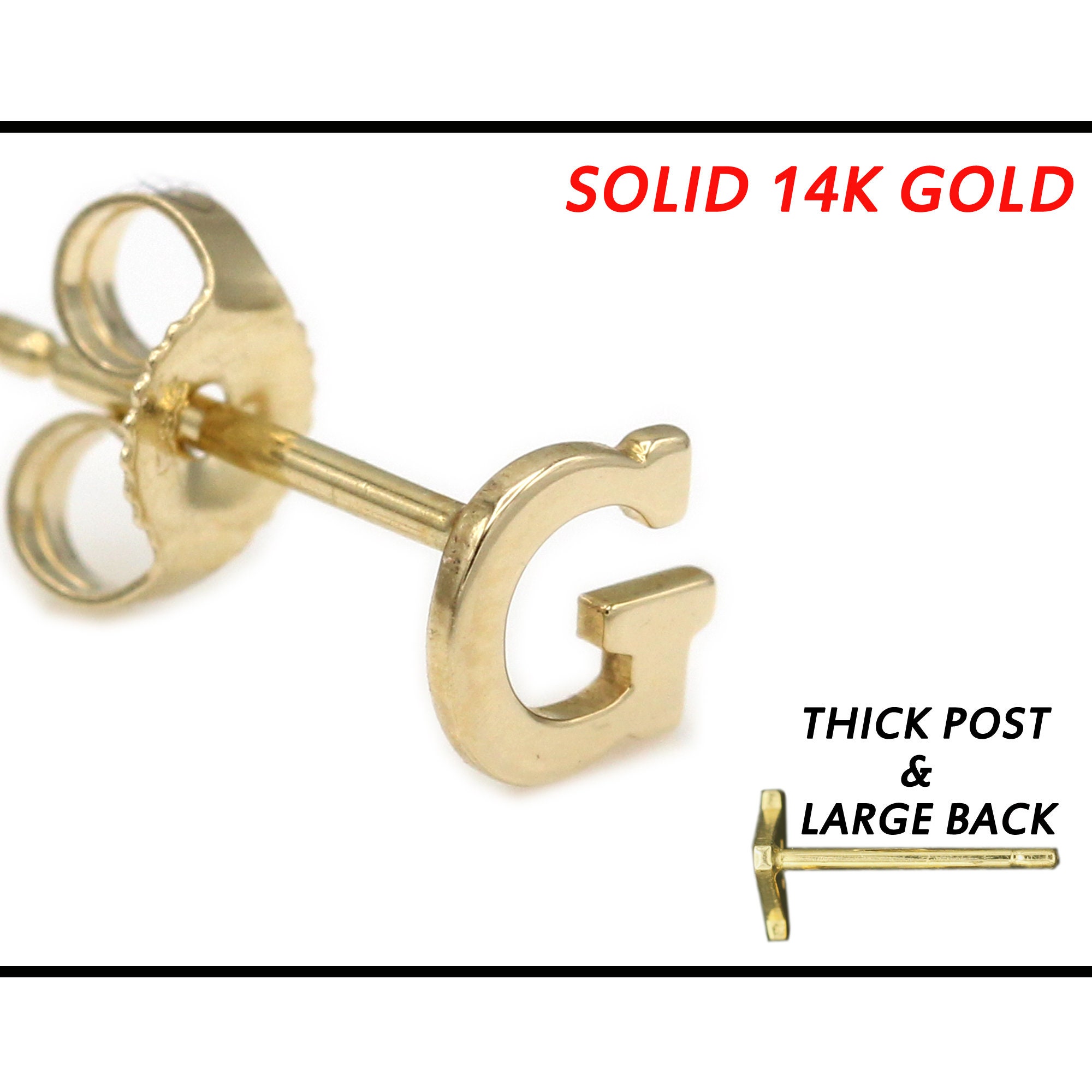1 Gold Initial Stud Earrings Solid 14k Gold Alphabet Earring Etsy