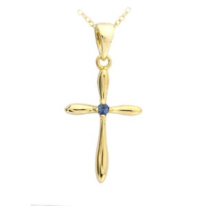 Silver Cross Natural Blue Sapphire Cross Pendant plated with 14k gold