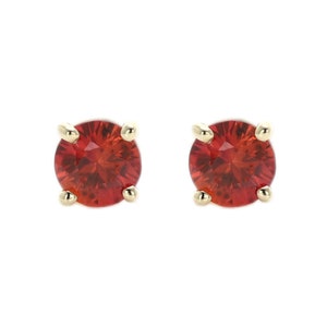 Red Sapphire Earrings 14k Yellow Gold  Stud Earrings Natural Red Gemstone (pair) 3.5mm