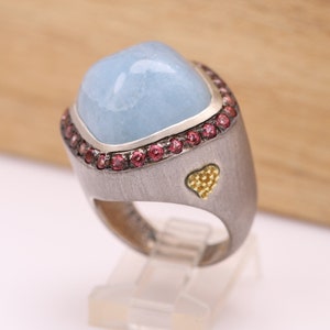 Vintage Aquamarine Ring Sterling Silver and gold